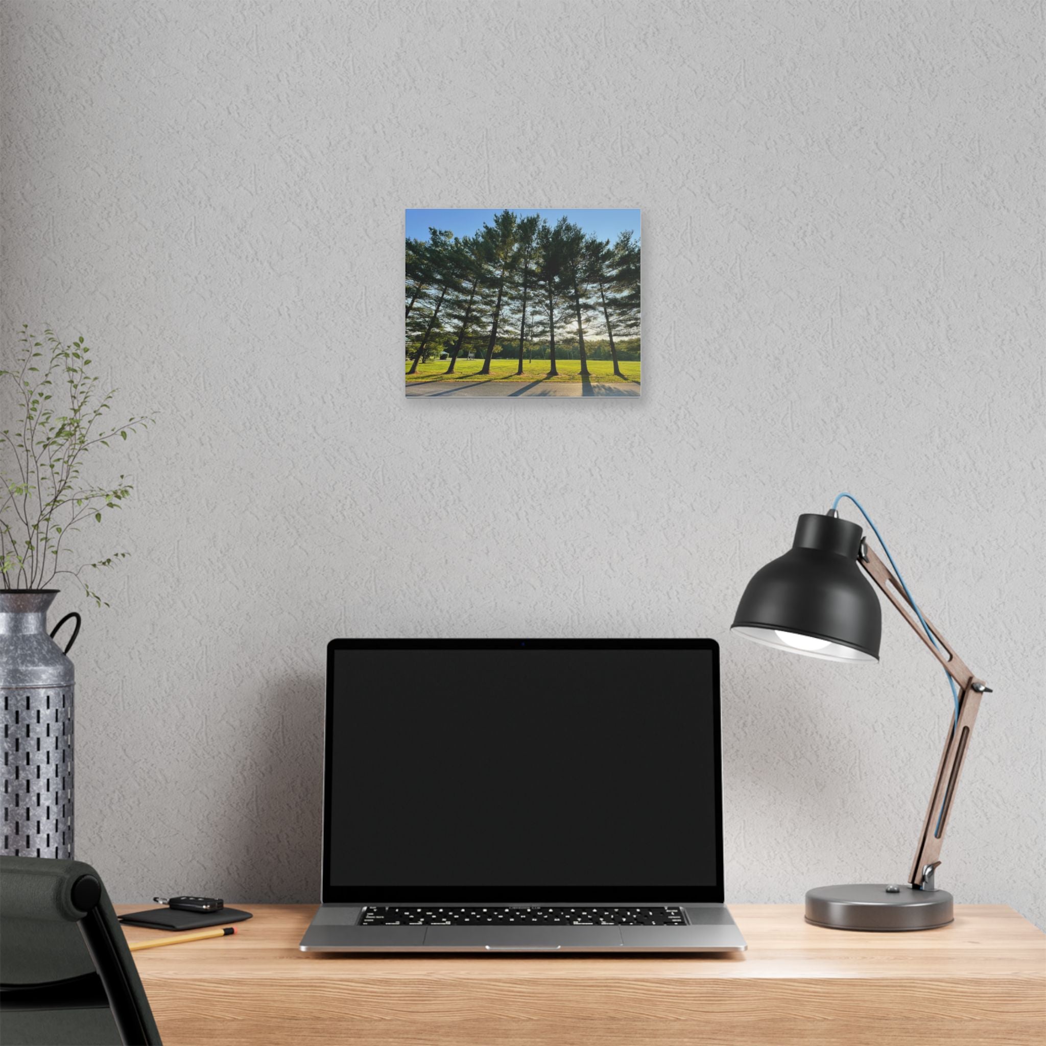 Canvas Wall Art – Sunlit Pine Tree Row Landscape (Classic Stretched Canvas)